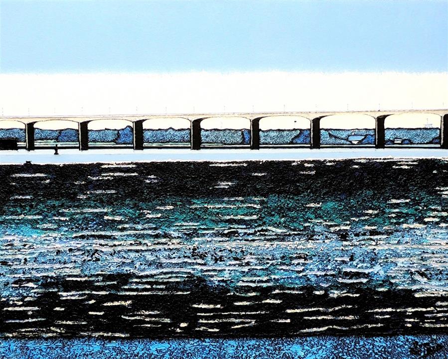 Le Pont de l'Ile de Ré - Acrylique 92 X 73 - Avril 2023