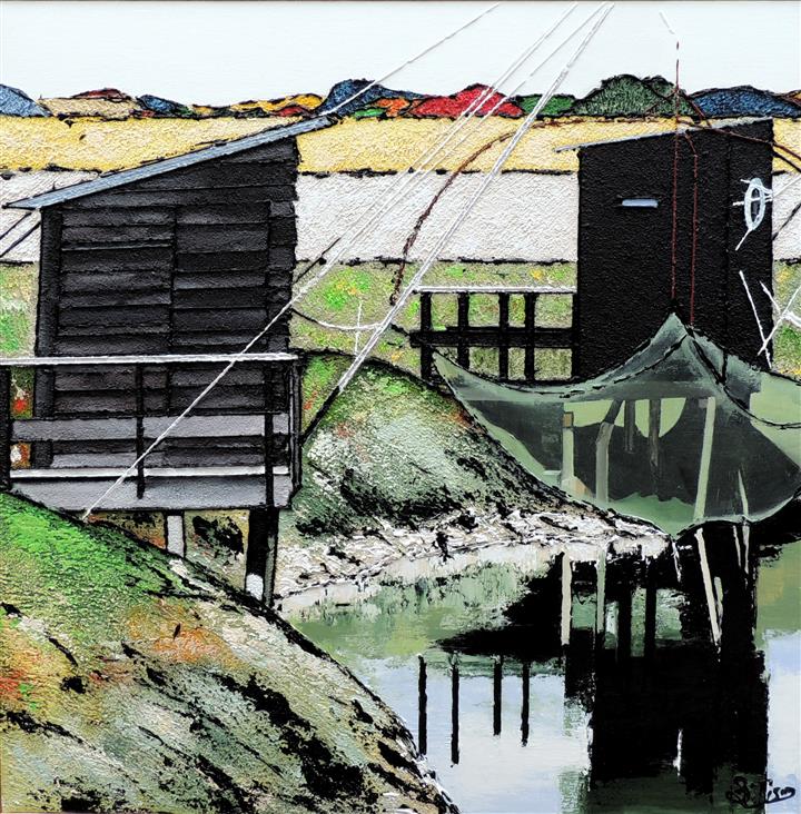 Cabane de Pêche au Carrelet à Noirmoutier - Acrylique 70 X 70 - Septembre 2017