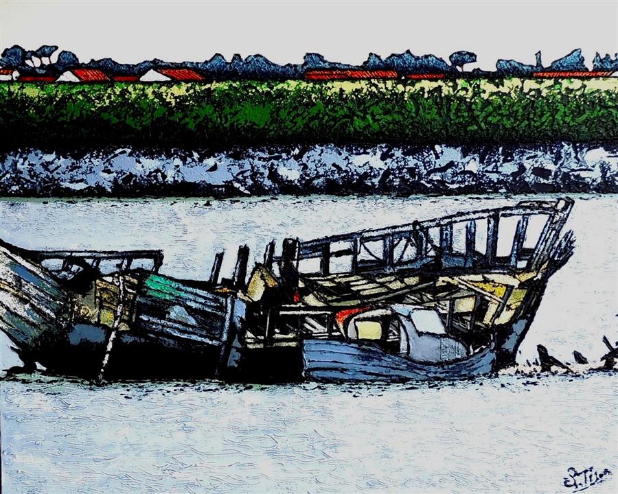 Cimetière des bateaux à Noirmoutier - Acrylique 81 X 65 - Septembre 2021