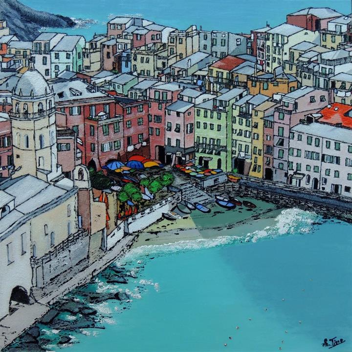 Les Cinque Terre - Vernazza - Italie - Acrylique 90 X 90 - Décembre 2015