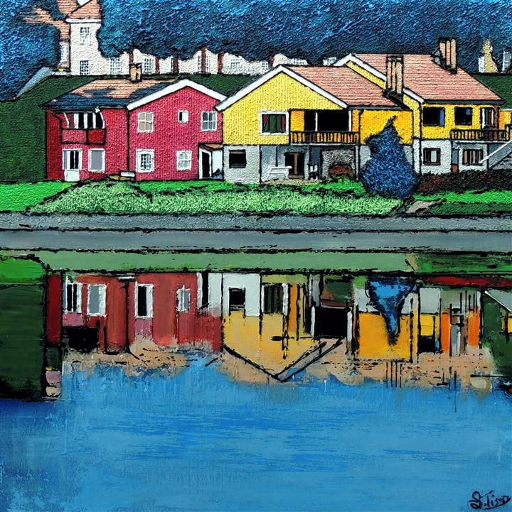 Les rives de la Nidelva en Norvège - Acrylique 70 X 70 - Octobre 2017