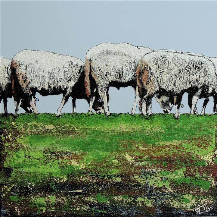 Moutons dans le parc de Serralves à Porto - Acrylique 70 X 70 - Mars 2017