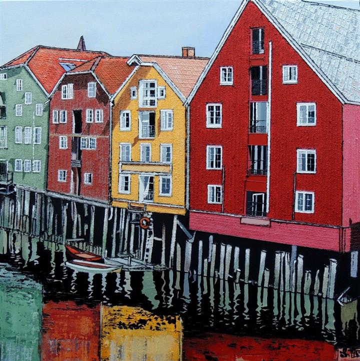 Reflets sur la Nidelva - Trondheim - Norvège - Acrylique 80 X 80 - Janvier 2016